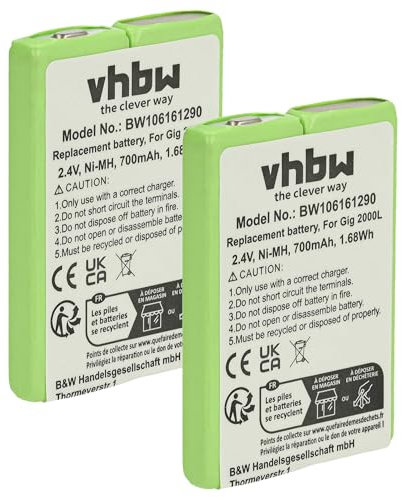 vhbw 2x batteria compatibile con GP Enix E4H, 7M2B7, T266, 8M2B7 telefono fisso cordless (700mAh, 2,4V, NiMH) verde