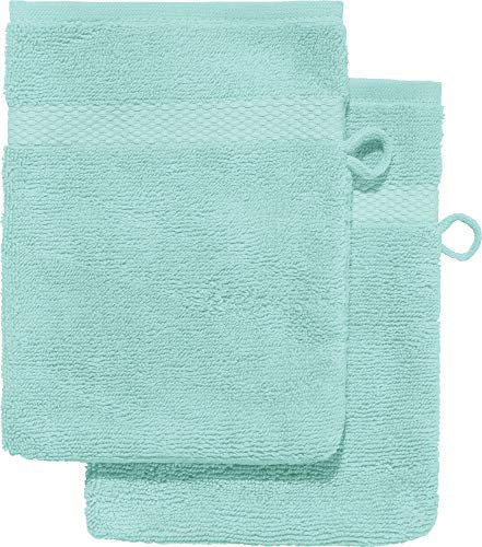 Erwin Müller Waschhandschuh 2er-Pack, Serie Sindelfingen, 100% Baumwolle Mint Größe 15x21 cm - Kochfest und trocknergeeignet, saugstarke, langlebige Wohlfühlqualität