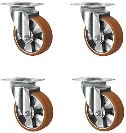 CASCOO SETSHSH160BAU5D0N Rollensatz 4 Lenkrollen, Aluminiumfelge, Polyurethan, Durchmesser 160 mm, Schwerlast, Doppelkugellager, Traglast 1500 kg (4-er Pack)