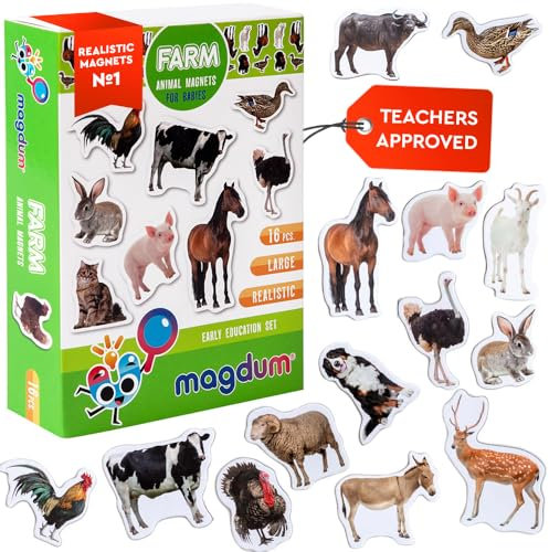 Fridge Magnets for Toddlers Magdum - 16 Farm Photo Kids Magnets - Animal Magnet for Baby - Refrigerator Magnets for Children - Magnetic Shapes - Educational Magnetic Toy Gift - Safe Learning Magnets