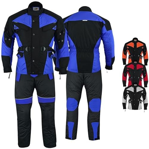 Motorradkombi Herren 2-teiler mit 6CE-Protektoren Motorradanzug Textil Winddicht Motorradjacke & Motorradhosen-Set - aus 4 Schichten Abnehmbar Thermofutter - insgesamt 9 Taschen - Blau - 48
