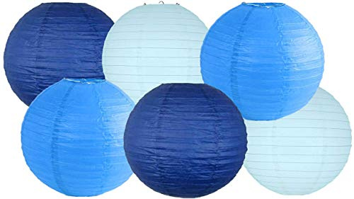 Paper Lanterns Mix Color Packs of 6 Round Paper Lanterns Lampshade (Dark Blue Shade, 14 (35 Cm))