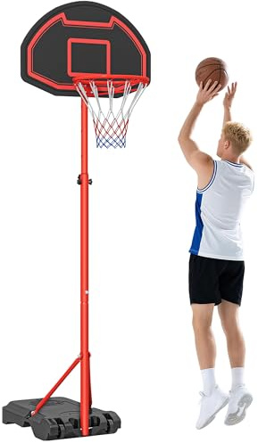 HOMCOM Canestro Portatile Canestro Basket da Esterno con Altezza Regolabile 193.5-248.5cm e Base da Riempire con Acqua o Sabbia, in Acciaio e Nylon 73x49x194-249cm