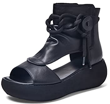 Sttiyaf Women's High Top Leather Sandals Open Toe Boot Sandals for Women