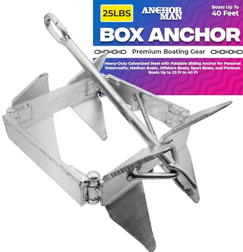 Anchor-Man Box Anchor for Boats, Heavy-Duty Galvanized Steel Folding Pontoon Boat Anchor, Suitable for Offshore, Sport and Fishing Boats, 25 Lbs