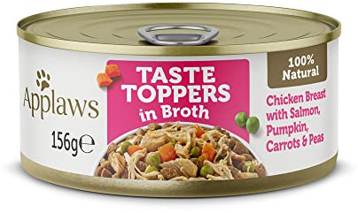 Applaws Lot de 12 boîtes de Nourriture Humide 100% Naturelle pour Chien, Poitrine de Poulet avec Saumon en Bouillon, 156 g