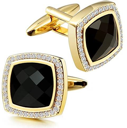 HAWSON Cufflinks for Men, Gold Diamond Crystal Cuff Links for Groom Husband Personalized Gifts, Mens Formal Wedding Business Button Covers, Luxurious Gorgeous Cuff French Shirt Accessories