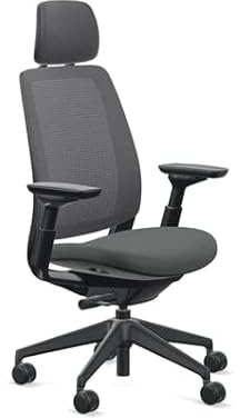 Steelcase Series 2 Office Chair with Headrest, Graphite Frame, Air Back with 3D Microknit Cogent Connect Licorice, Hard Floor Casters