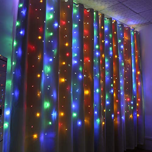 IMAGE Curtain Lights 6x3m Mains Powered 8 Modes String Curtain Light with 600 LEDs Waterproof Outdoor Garden Light Wedding Decoration Christmas Party Lighting, Multicolor