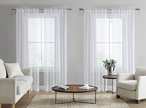 Laura Ashley White Sheer Curtains with Rod Pocket, Each Panel Measures 38 W x 84 L, Lehman, 4 Panels