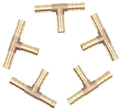 Hsthe Sea Lot de 5 raccords de tuyau en laiton 10 mm ou 39/100 - 3 voies en forme de T - Raccord pour tuyau d'air de carburant - Connecteur en T