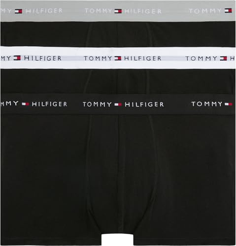 Tommy Hilfiger Men’s 3 Pack Trunks with Logo Waistband, Multicolor (Grey Heather/Black/White), M