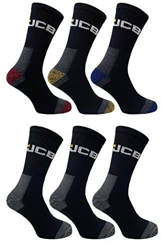 JCB - Mens Multipack Workwear Apparel Socks - 6 Pack - Assorted Black - UK 6-11 EUR 39-46