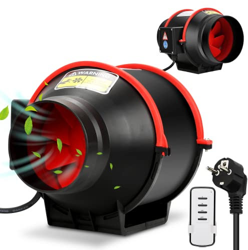 Ikodm Ventilador de extracción ajustable de 150 mm 540 m3/h, En Línea ventilador extractor silencioso con control remoto, enchufe europeo para baño, cocina, invernadero, garaje (GOL-8857-M1c)