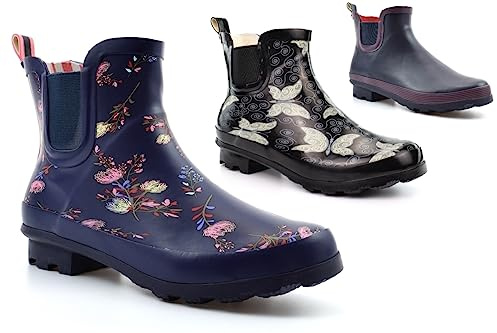 Womens Wellies Walking Boots Ankle Wellies Ladies Wellingtons Ankle Boots Womens Boots Ankle High Wellington Boots Low Heel Rubber Waterproof 5 UK