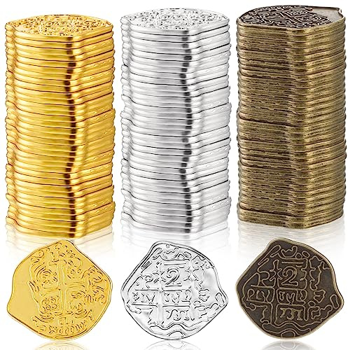 Hanaive 50 Pcs Metal Fake Gold Coins, Gold, Silver, Bronze, Irregular