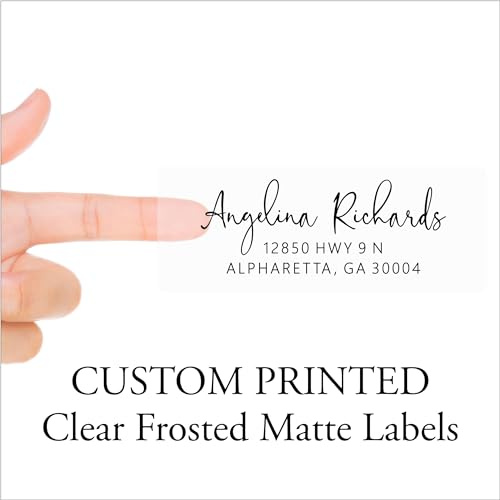 PrettySweetParty Clear Address Labels - Frosted Clear Transparent Custom Printed Personalized Return Name and Address Stickers for Envelopes - Signature Style Font (150 Labels)
