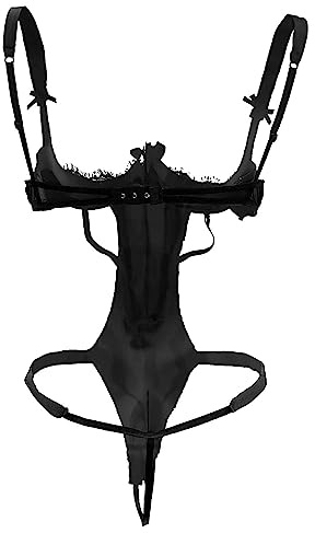 Sexy Strappy Bodysuit Women Lace 1/4 Underwired Cup One Piece Babydoll Teddy Nightwear Lingerie Hollow High Cut Leotard Jumpsuit Outfit Underwear Sleepwear Top for Valentine Club Wear (L-XL)