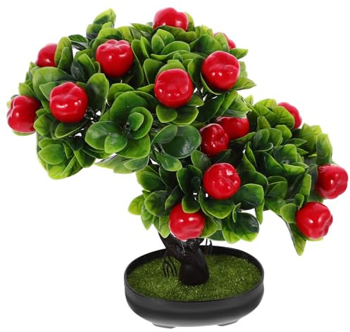 Luxshiny Artificial Potted Fruit Tree Faux Bonsai with Simulated for Indoor Table Decor Home Office 11.81X10.23X3.34 Inches