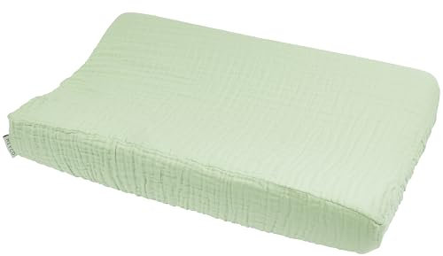 Meyco Baby Uni Wickelauflagenbezug (Wickelunterlage aus 100% Baumwolle, vorgewaschen, weich, hautfreundlich, waschbar & trocknergeeignet, Größe: 50 x 70 cm), Soft green