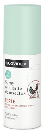 Suavinex, Spray Repelente de Mosquitos e Insectos Forte, Apto Niños +3 Años y Embarazadas, Eficaz contra el Mosquito Tigre, Común y Garrapatas, con 20% Icaridina, Hasta 10 Horas de Eficacia, 100 ml