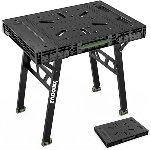 Foldable Work Bench,Easy Step Protable Work Table,34 W x 25 D x 31 H Lightweight Workbench wih 1650 LBS,Work Benches for Garage,Work Bench Suitable for Garage,Workshop and Home (Green)