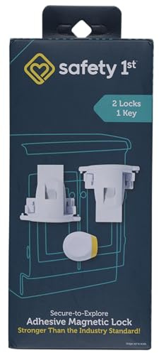 Safety 1st Adhesive Magnetic Cabinet Locks, Includes 2 Child Locks for Cabinets & Drawers, 1 Key, White