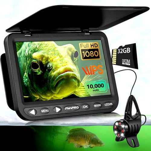 [FishPRO® 2026 Upgrade] NO.1 HD 1080P Underwater Fishing Camera 7'' IPS- w/10,000mAh (Ease to Use) Ice Fishing Camera Underwater, Fish Finder Camera for Ice Lake Boat Fishing w/USB-C, LED+IR, 82.5ft