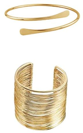 Yeesabella 2Pcs Arm Cuff,Upper Arm Bangle Cuff Bracelets for Women,Gold Adjustable Armband Set for Girls, Minimalist Simple Greek Armlet Wedding Fashion Jewelry