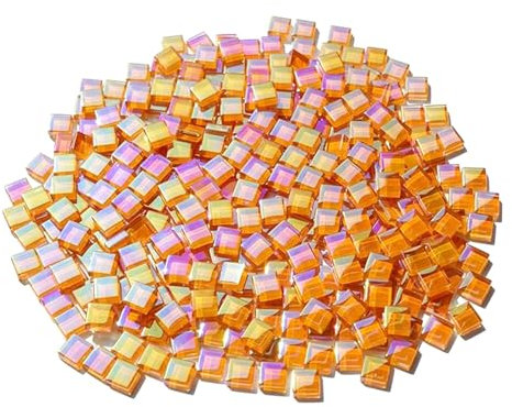 1 Set Light Orange Rainbow Mosaic Tiles Square Glass for Crafts 1x1cm Tiles Suitable for Mosaic Art Projects Ideal Small for Handmade Colored Glass Products (Orange)