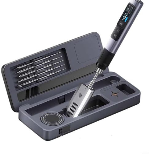 Kit inteligente de soldador CNC de aleación de aluminio + caja de almacenamiento de banco de trabajo móvil de silicona HS-02, con carga tipo C, control de temperatura, pantalla a color IPS de alta