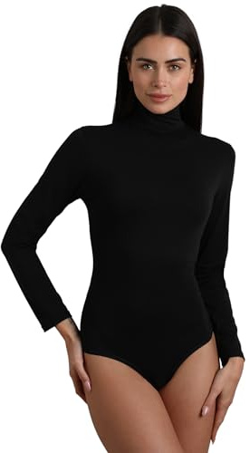 Lovable Maglia Manica Lunga Body con Collo Alto Lupetto in Tessuto Thermaltech | Cotone e Viscosa Elasticizzati, Traspirante | Maglieria Donna, Nero, XL