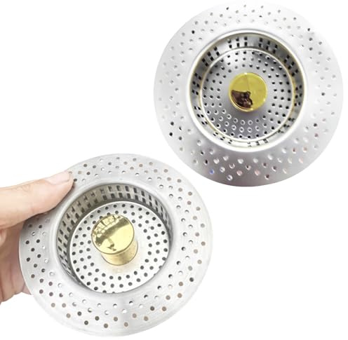 2 filtri di scarico da cucina, filtro di scarico 3 in 1, in acciaio inox Pop Up con anti intasamento, scolapasta per lavello da cucina, universale per fori 75 – 86 mm, profondità > 55 mm