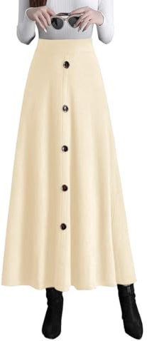 RIZ-ZOAWD Jupe Longue Femme Élégant Tricotée Taille Haute Maxi Skirt Hiver Chaud Vintage Taille élastique A-Ligne Jupe plissée XL