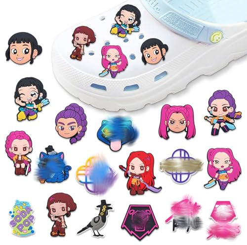 Shoe Charms Decorations Set- Kpop Anime Charm Shoe Accessories PVC Cute Durable Cartoon Summer Clog Sandals Bracelet Badges Wristband Pins for Party Boys Girls Teens Party Favors Gifts Kids Adults