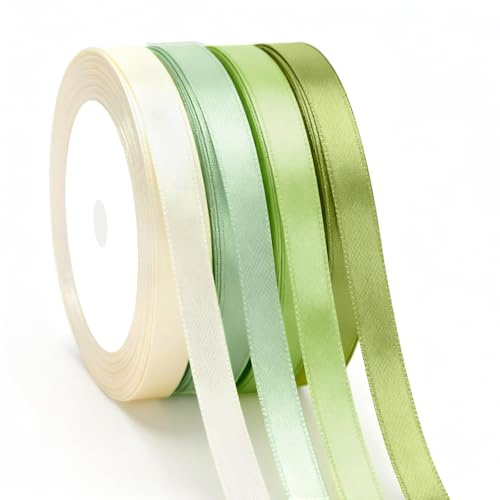 G2PLUS 10mm Satinband Salbeigrün Farbverlauf: 4 Rollen x 22m Schleifenband