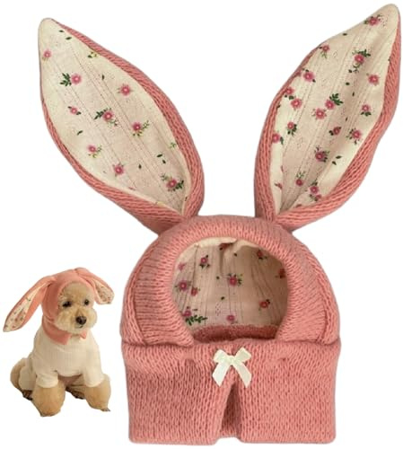 Cappello invernale per cani, cappello per cani con graziose orecchie da coniglio, caldo inverno lavorato a maglia, morbido snood elastico per le orecchie, costume da coniglio per e gatti, fascia