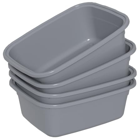 Ysmiltion 12 Quart Plastic Dish Tubs, Grey Wash Basin, 4 Packs