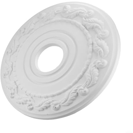 Roseta de techo redonda de poliuretano de 16 pulgadas, diseño retro, cubierta de lámpara para lámparas de techo y ventilador, color blanco, elemento decorativo de estuco para cubrir manchas de techo