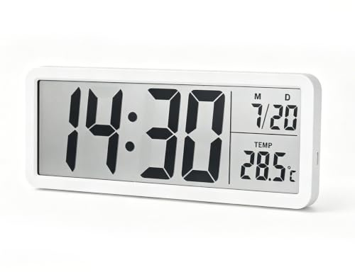 HENGBIRD Digital väggklocka digital klocka med temperaturvisning bordsklocka digital klocka – LCD-display med datum 12/24 timmar batteri/USB – liten vit digital väggklocka för vardagsrum kontor