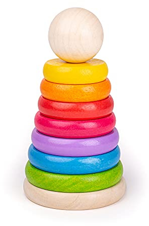 Bigjigs Toys, My First Rainbow Wooden Stacking Toy, Baby Toddler Toys, Colourful Ring Stacker, for 1 Year Olds