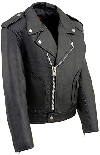 Milwaukee Leather LKK1920 Boy's Black Classic Leather Biker Jacket with Patch Pocket Style - Medium