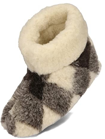 BeComfy varma tofflor damer herrar tofflor gjorda av fårull 36-50 EU (Beige rutig, Europeiska skostorlekar, Vuxen, Numeriskt, Medel, 41)