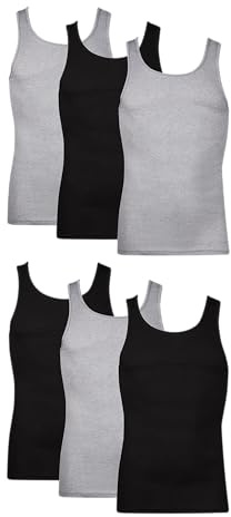 Hanes Men's Cotton Tank Undershirts Pack, Moisture-Wicking Ribbed Tanks, lightweight, Black/Grey Assorted 6-pack, Medium
