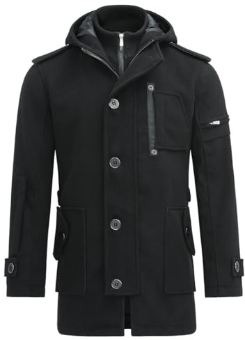 YOUTHUP Cappotto di lana con Cappuccio da uomo Invernale Trincea Cappotti Regular Fit