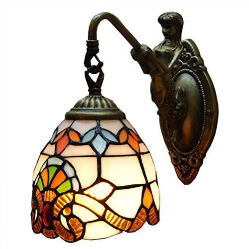 Landhausstil Tiffany Wandleuchten Retro Barock Wandlampen Tiffany Leuchte Schlafzimmer Nachttischlampe Dekoration Glasmalerei Lampenschirm, für Wohnzimmer Studieren Flur Loft Esszimmer, E27 MAX60W