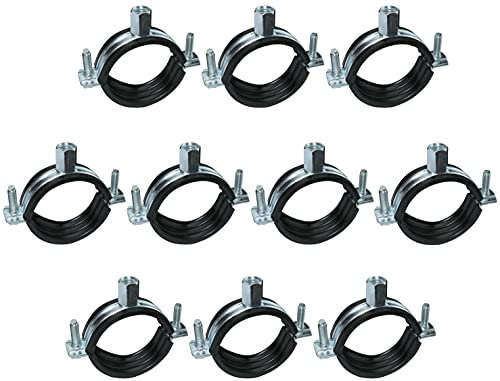 AERZETIX - C49881 - Satz von 10 - Schellen isophonisch - Befestigungshalter mit Dichtung - für Schlauch Ø 1 3/4'' 52-56mm - DIN EN 10111 - aus verzinkter Stahl - zum Anschrauben М8