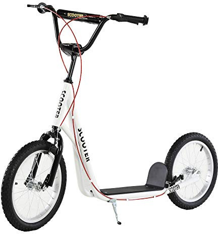 HOMCOM Kick Scooters for Kids with Adjustable Height, Anti-Slip Deck, Dual Brakes, Rubber Tyres, for Boys and Girls Aged 5+ Years Old - White