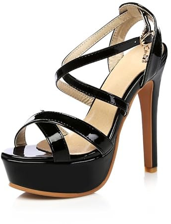 JIEEME Sandalias de mujer Peeptoe Hebilla Stiletto Super High Heel con 13 cm Zapatos sexy para mujer talla grande z431-31, Negro , 46 EU