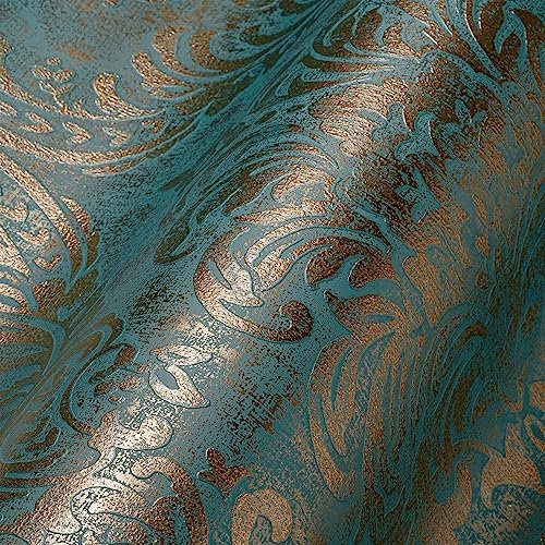 Livingwalls Travel Styles Papier peint non tissé style baroque Bleu et doré Papier peint mural classique pour différentes pièces 10,05 m x 0,53 m